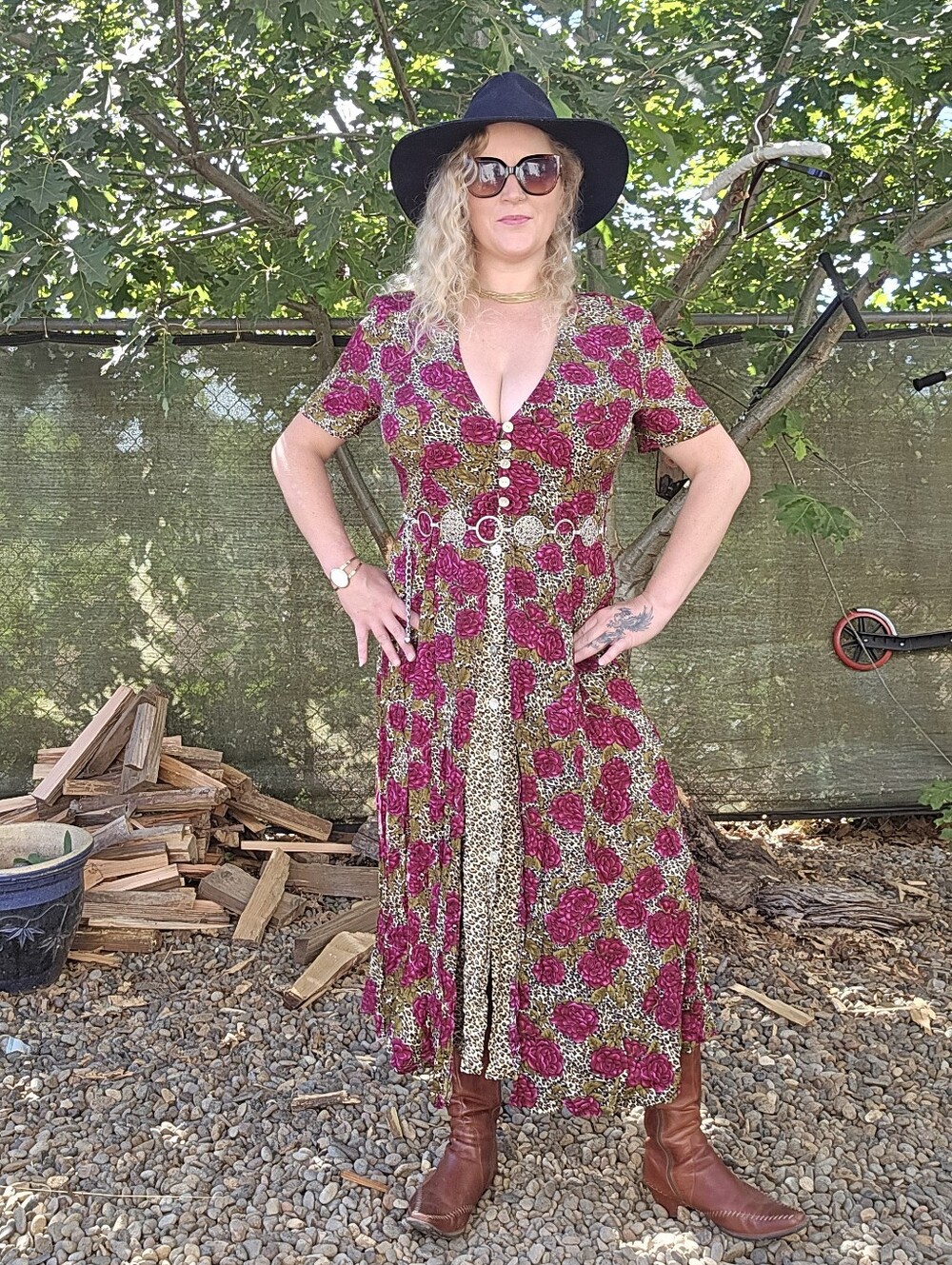 Vtg 90's Floral and Leopard Grunge Boho Hippie Witchy Layered Midi Maxi Dress